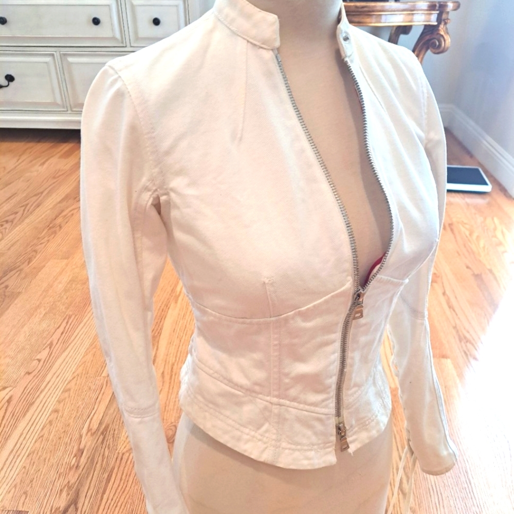 Prada White Fitted Biker Jacket XS 2 40